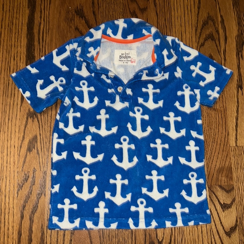 Mini Boden toweling shirt nautical print 4-5